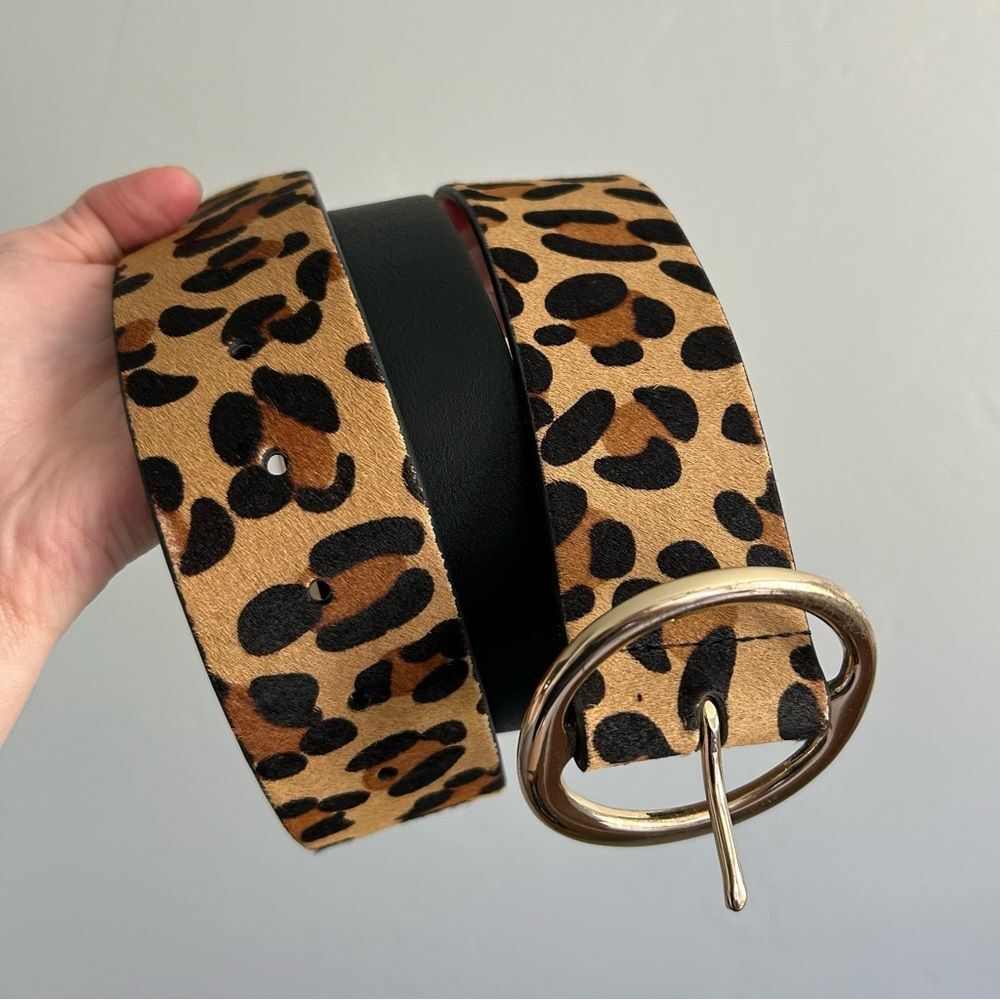Chico's Leopard Print Black Haircalf Leather Belt Medium Festival Statement